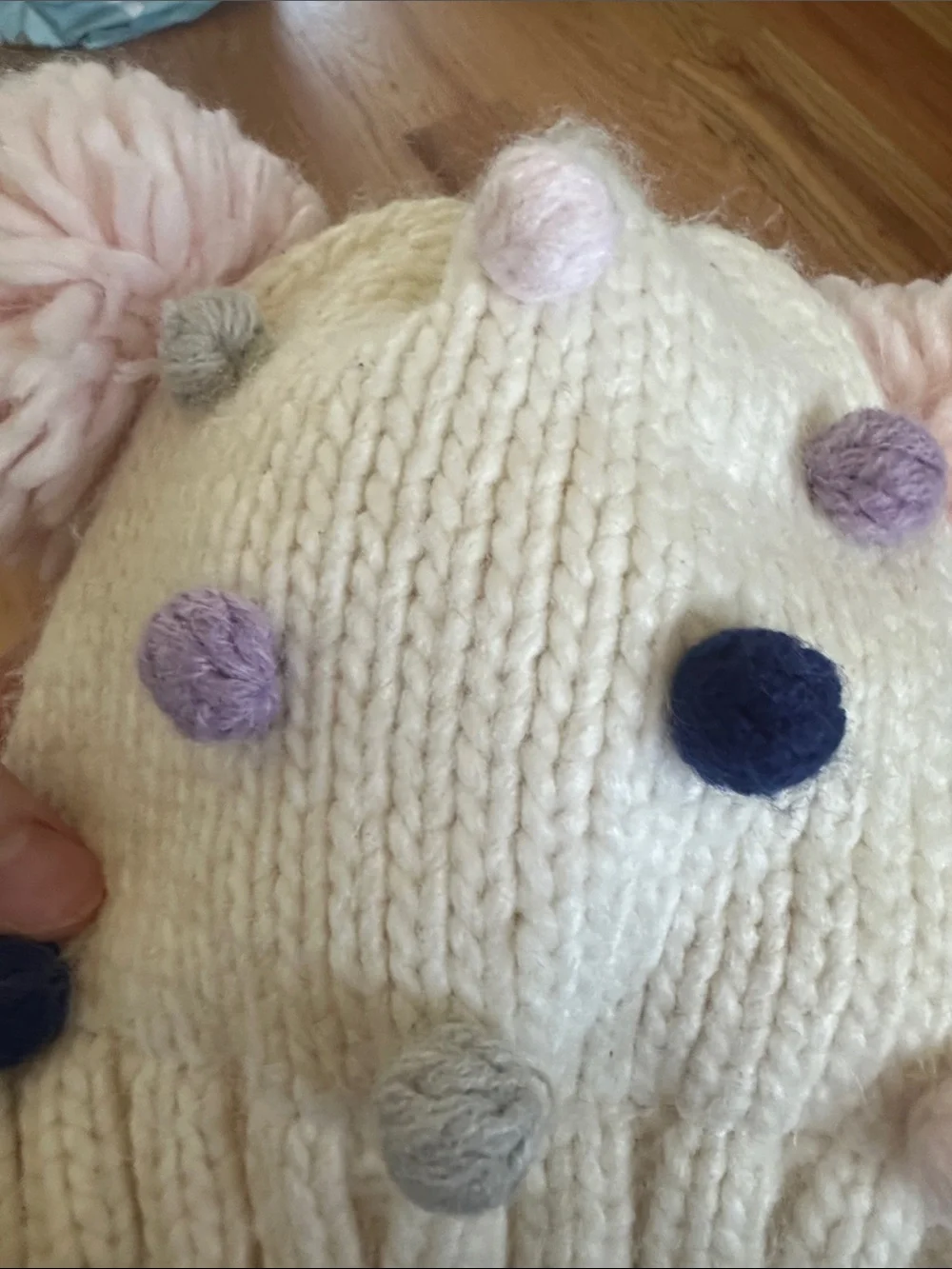 Target Cream Knit Kids Pom-Pom Hat with Pink Accents